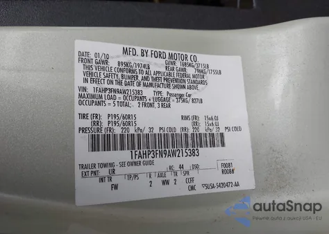 2010 Ford Focus Se from USA, damaged, VIN 1FAHP3FN9AW215383